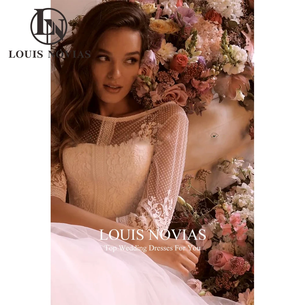 LOUIS NOVIAS BOHO Wedding Dresses For Women Sexy SCOOP Illusion Bride A-Line Court Train Embroidery Bridal Gown Vestido De Novia