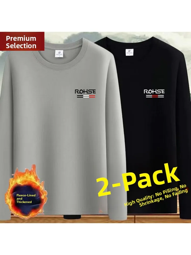 Men's Long Sleeve Fleece Lined Thickened T-shirt Mid-aged Youth Base Layer Shirt Warm Top for Autumn Winter Casual Wear