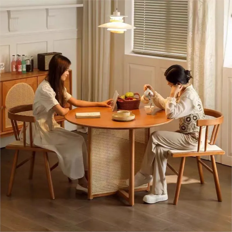 MOMO Retro Chinese stijl massief hout geweven touw eetkamerstoel Eenvoudige gastgezin rugleuning gras cirkel stoel voor woondecoratie