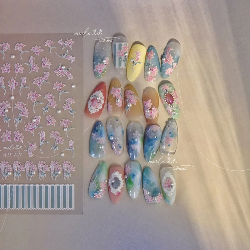 [Meow.Sensei] Bright Crystal nail Stickers Mofoe Cooperation Japanese Style Sticker Wholesale Shell Light Lotus Ms401