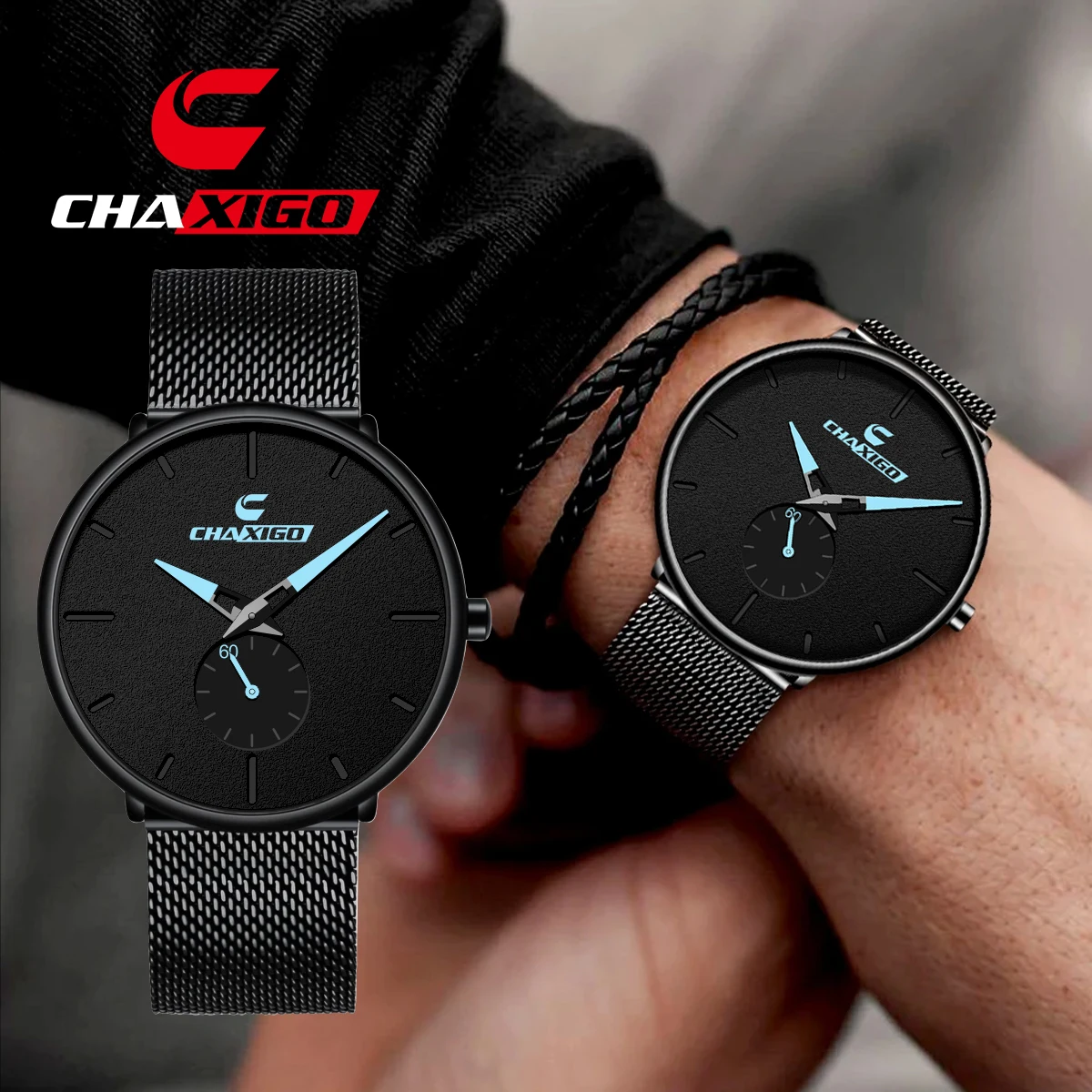 

CHAXIGO Men's Personalized Business Stainless Steel Mesh Strap Minimalist Design 3ATM Water Resistant Quartz Watch