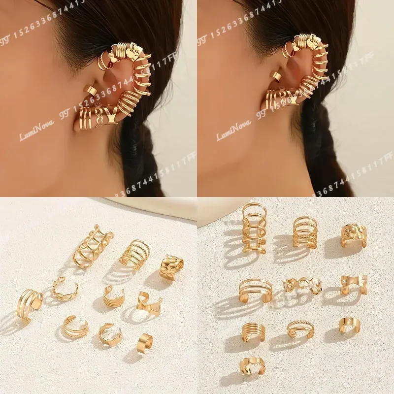 10pcs Fashion Metal Color Gothic Punk Style Exaggerated Metal Ear Cuffs