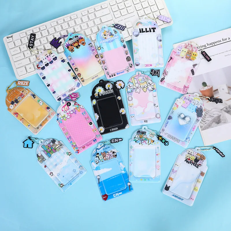 Llavero acrílico con soporte para fototarjetas de dibujos animados, con Stray Kids, Twice, ILLIT, RIIZE, para guardar tarjetas de identificación, tarjetas de crédito y fotos, para fans del Kpop.