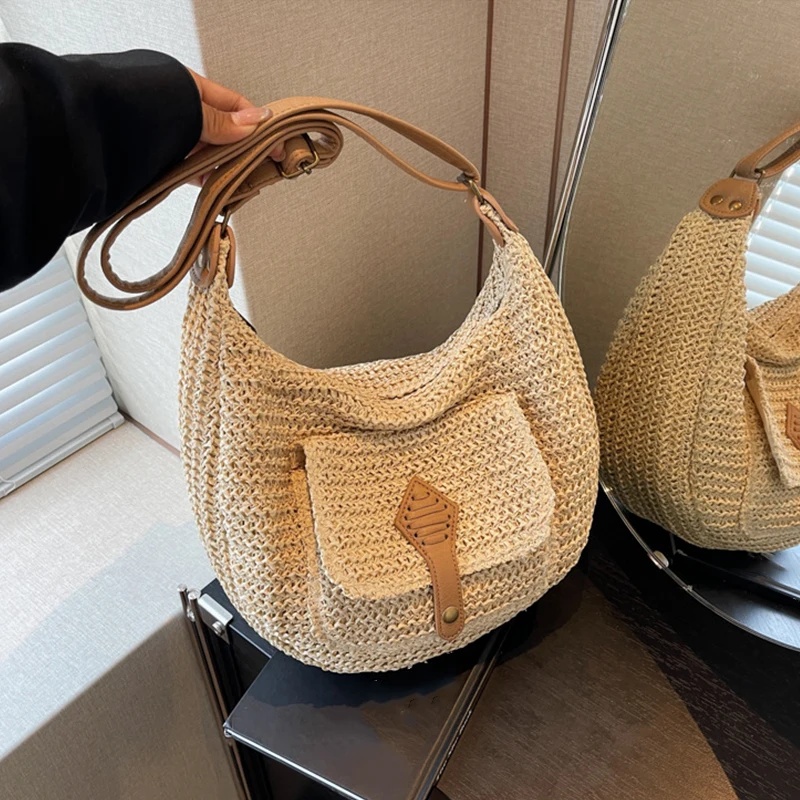 Damen Mode Sommer Stroh Umhängetasche Frauen Strand Urlaub Einkaufen Gewebte Schulter Handtasche Messenger Geldbörsen Taschen