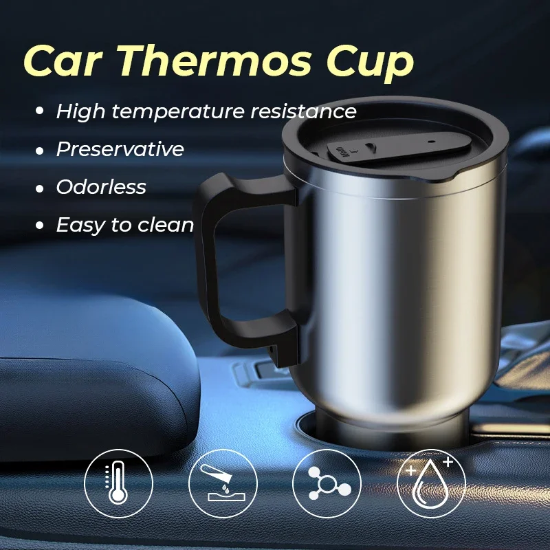 12V Car Electric Heating Cup Heating Cup Water Heater Bottle Drink Mug Traveling Cup with Electric Heater Car Gadgets