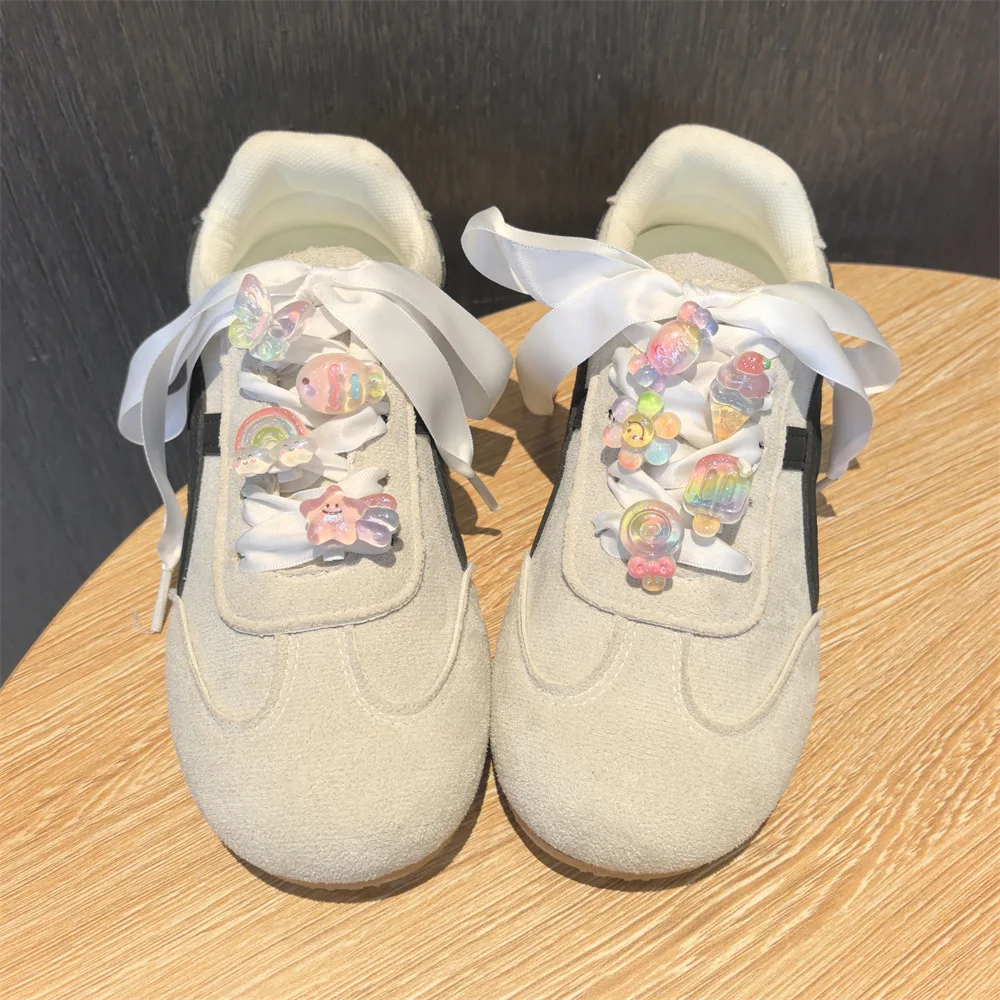 Shoe Charms Gradient Glitter Cartoon Rainbow Ice Cream Fish PVC Lightweight Durable Cute Decoration for Kids Girls Sneakers Gift