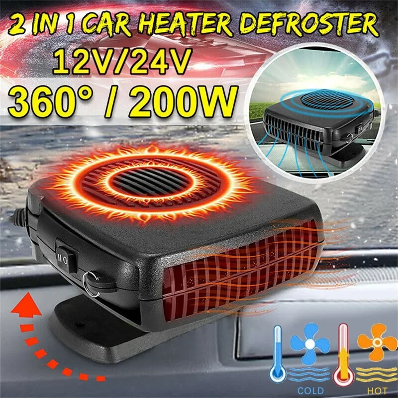 Calentador portátil para coche, Descongelador, parabrisas, rotación de 360 grados, ventilador de refrigeración, 12V/24V