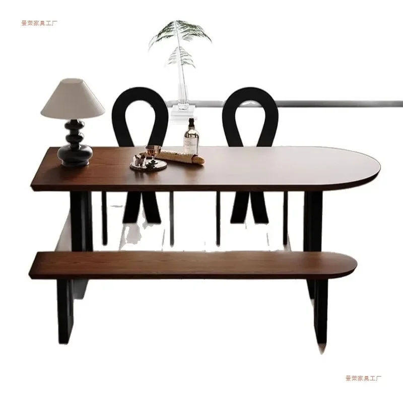 French Medieval Solid Wood Semi-Circular Dining Table Set Wall-Mounted Island for Small Apartment Reception Negotiation