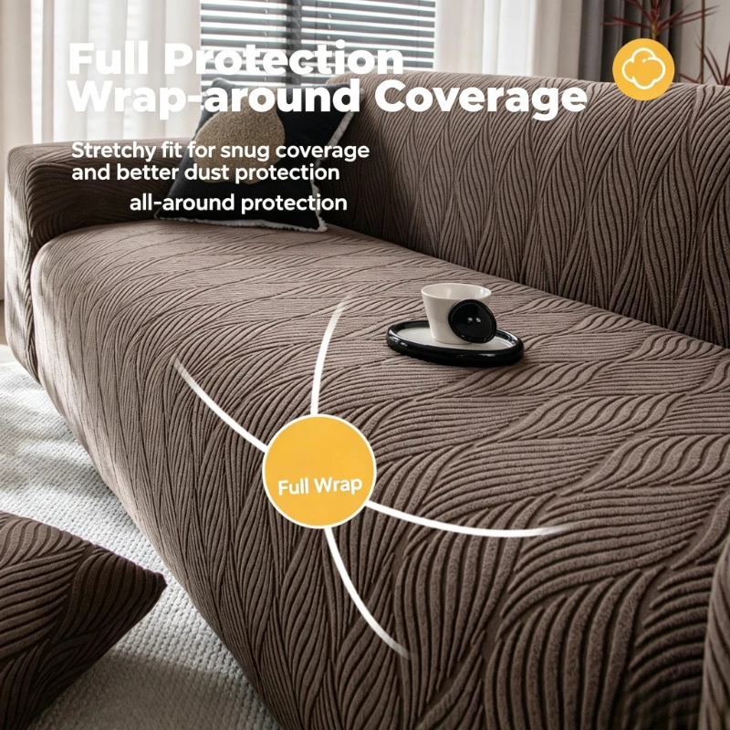 Jacquard Stretch Sofa Cover Thick Soft Full Wrap Slipcover Non‑Slip Machine Washable Universal Fit for 1/2/3/4/5Seat Living Room
