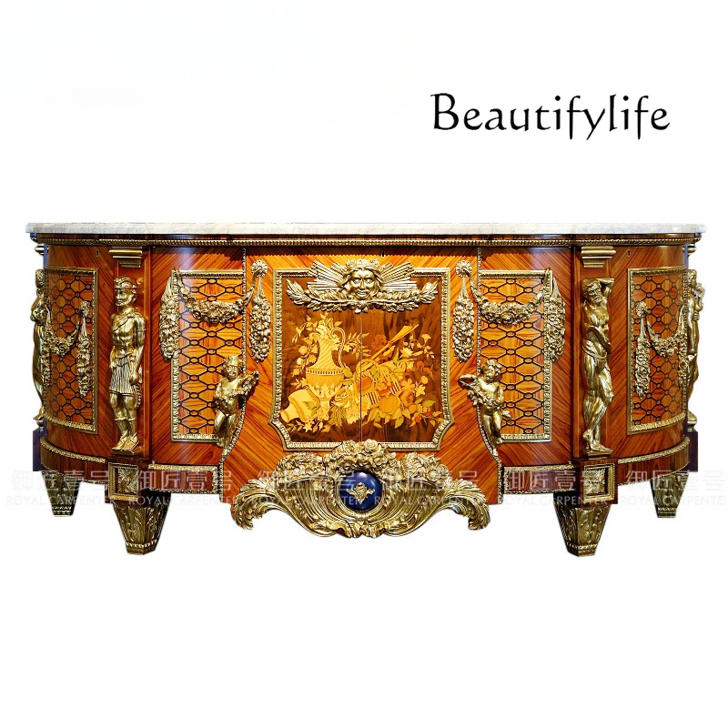 

French luxury villa furniture dining side cabinet decorative cabinet solid wood carving flower European style living room locker