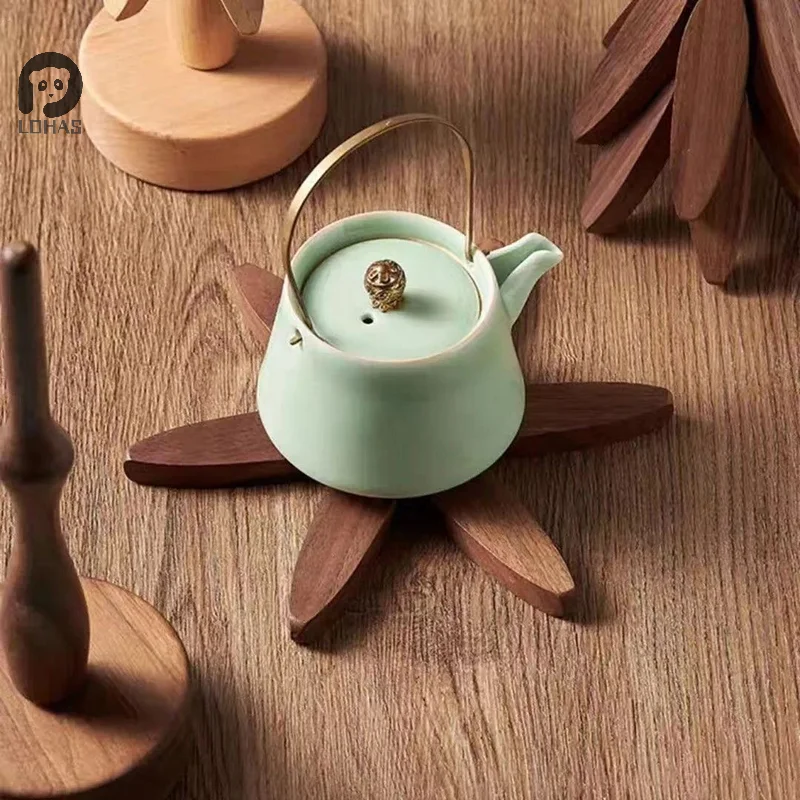 4PCS Trivets Wooden Trivets For Hot Dishes Insulation Pad Tree Shape Trivet Set Coaster For Teapot Hot Pots Halloween Christmas