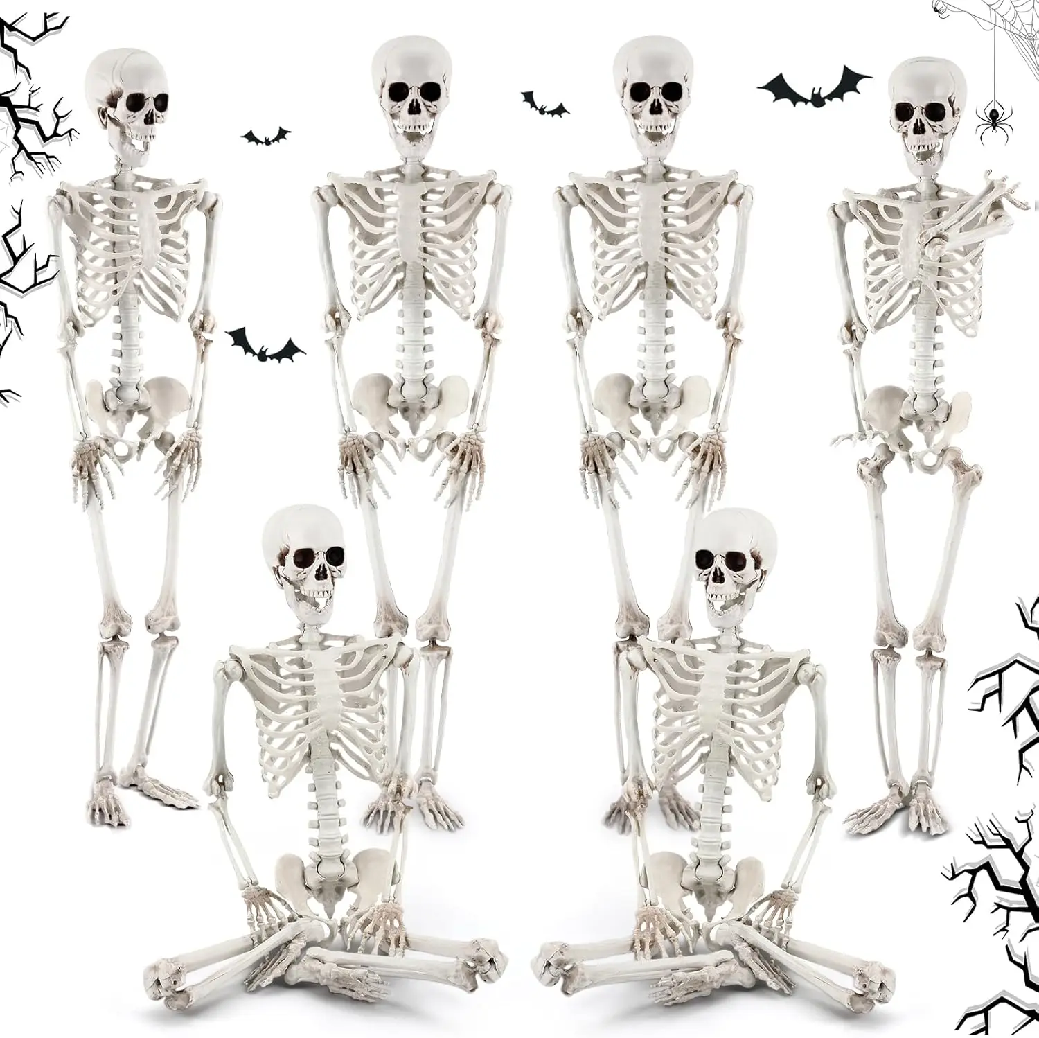 Geetery 6 Pcs 5 Ft Halloween Skeleton Decoration Life Size Poseable Skeleton Outdoor Full Body Plastic Skeleton Movable Joints