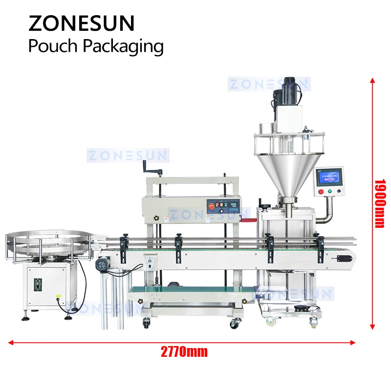 Zonesun Macchina confezionatrice per polvere Riempitrice e sigillatrice Doypack Riempitrice a coclea Sigillatrice a fascia continua ZS-FAL180Z1