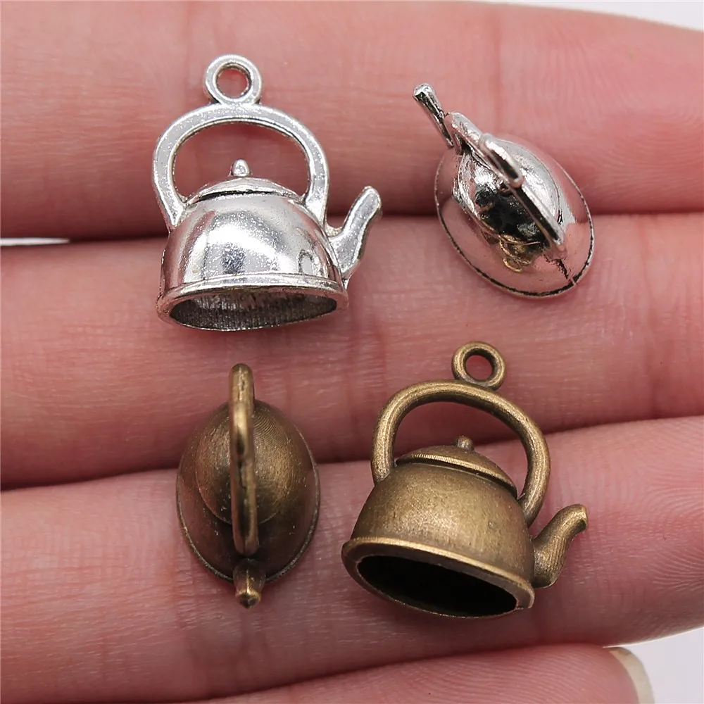 WYSIWYG 5pcs 20x17x10mm Antique Silver Color Antique Bronze Plated 3D Kettle Pendants Teapot Pendants Charm 3D Kettle Charm