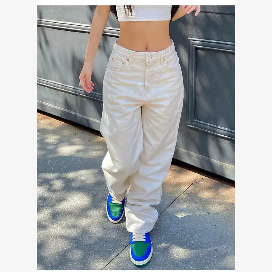 슬림 패션 캐주얼 여성용 청바지 하이웨이스트 스트레이트 레그 진 라이트 웨이 데님 팬츠 여성용 봄 시즌 레귤러 핏...