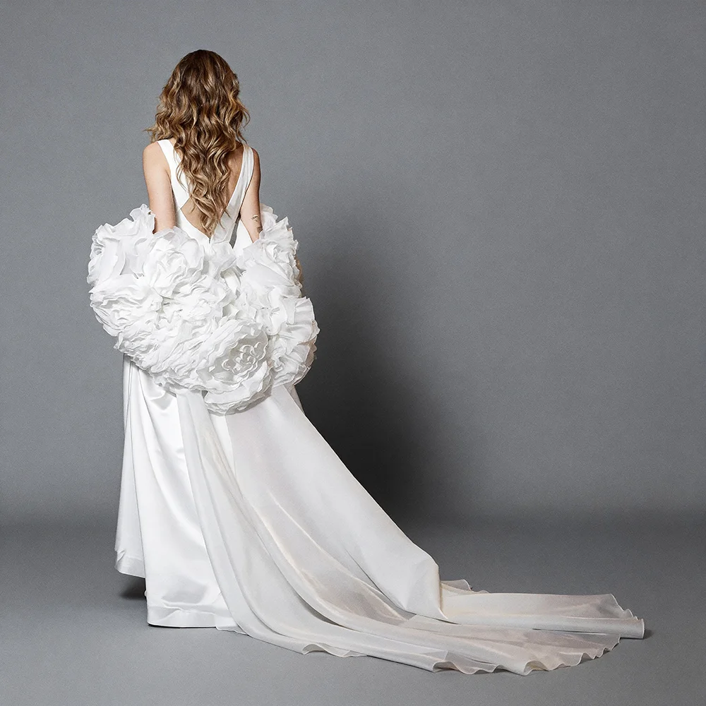 Wedding Cape White Off Shoulder Oversized 3D Floral Organza Bridal Cape with Train Detachable Prom Dress Shoulder Cape ES64122D