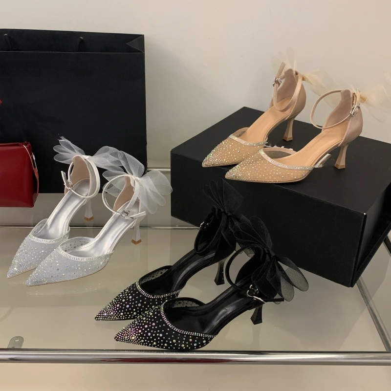 

New Women's High Heels, Sexy Pointed Toe, Luxurious Rhinestones, Large Butterfly Back, Wedding Shoes, High-heeled Sandals