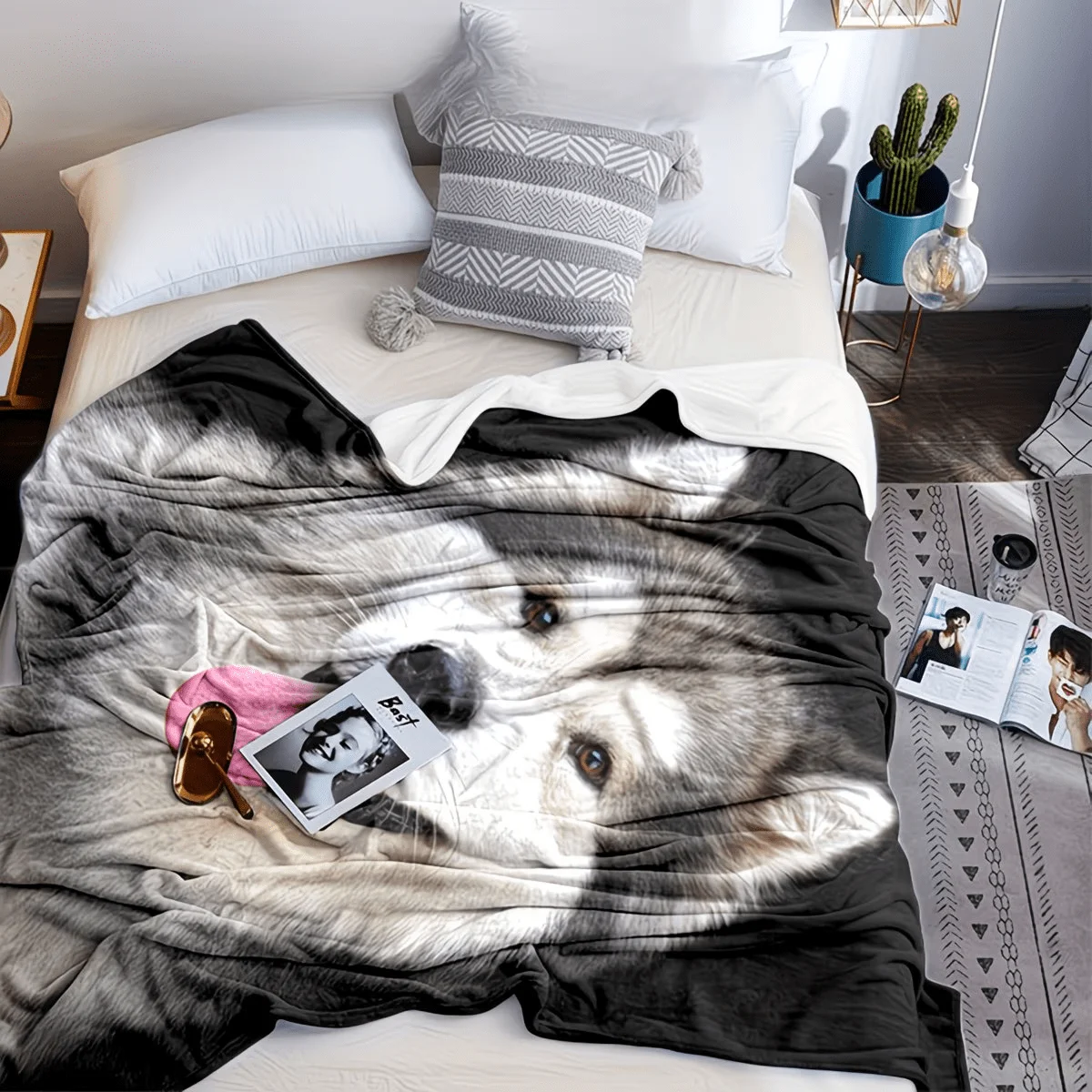 Customizable Pet And Human Image Blanket/Soft And Skin-Friendly/Bed Blanket/Shawl Blanket/Pet Blanket/Nap Cover Blanket/Casual S
