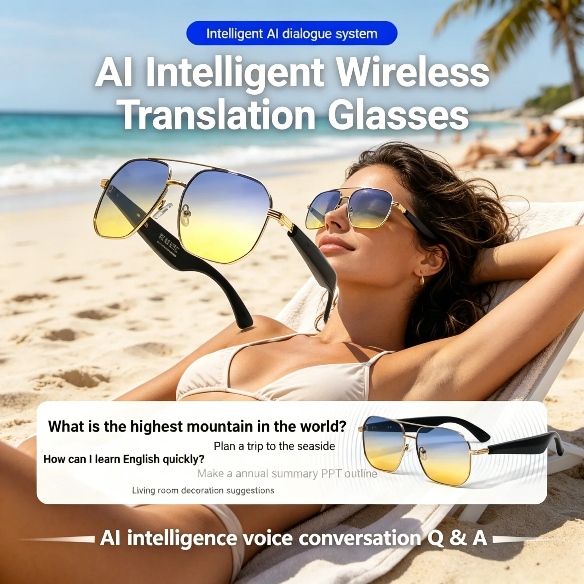 

HD Call Smart Glasses AI Intelligent Translation Wireless Headset Music Playing Voice Assistant Sunglasses