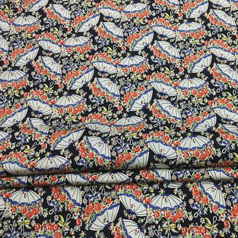 

1 метр, 95% шелк шелковицы, 5% спандекс, 20 momme Charmeuse, шелковая ткань, черный зонт с принтом, 114 м, ширина 44 дюйма, по дворам, XL284