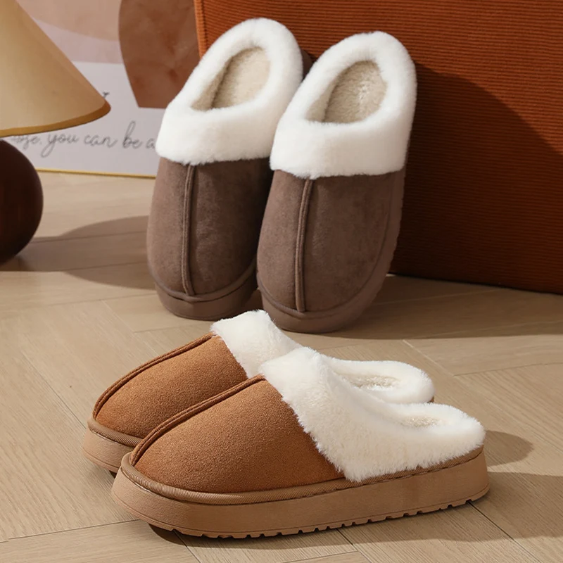 Comfy Soft Sole Fuzzy Slippers Women Faux Suede Thick Bottom Cotton Slipper Shoes Woman Indoor Platform Warm Plush Slides Female