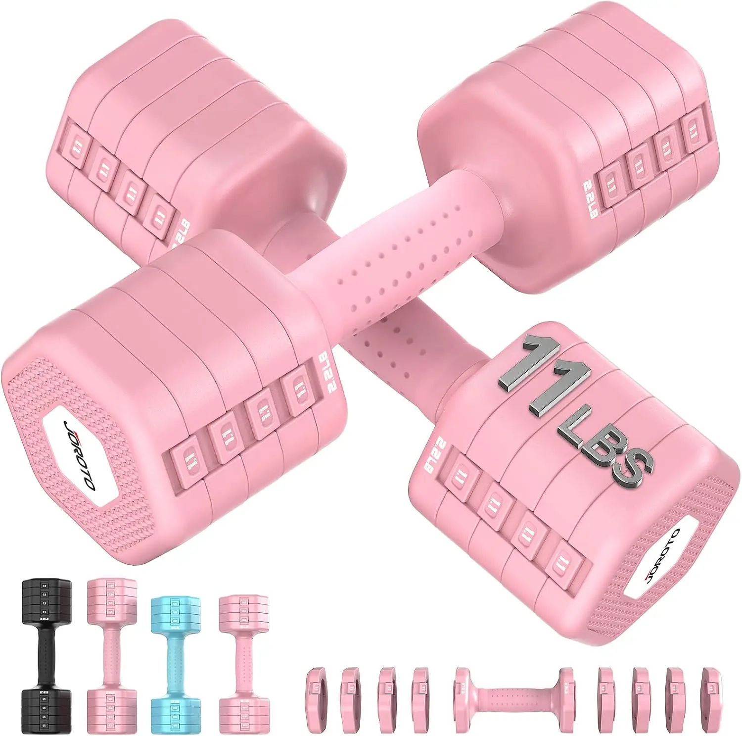 5-in-1 Adjustable Dumbbell Set, 8LB/11LB Pair Adjustable Weights for Women at Home, 1s-Adjust Dual Locking Stable Hand Weights