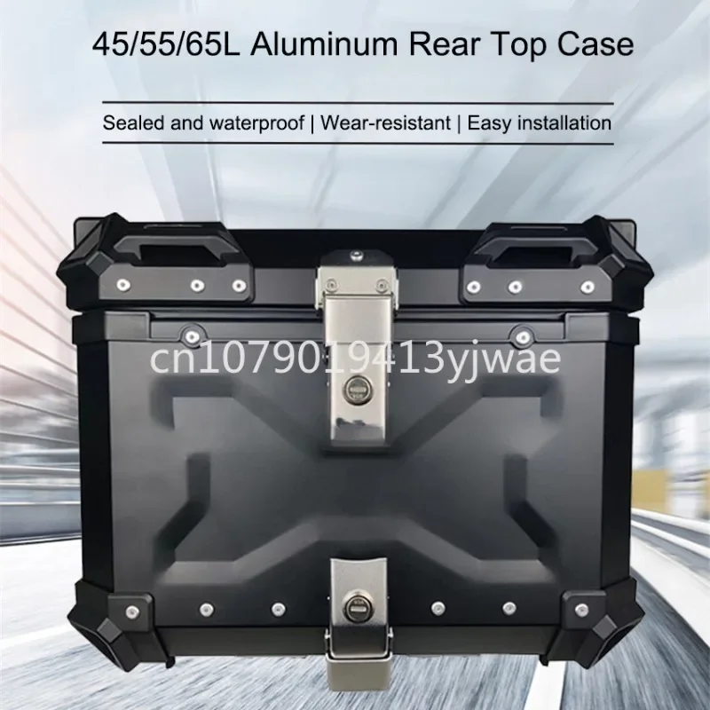 Motorcycle Rear Top Case Moto Luggage Storage Tail Box Waterproof Motorcycle Aluminum Trunk Key Lock Tool box 45L/55L/65L in sto