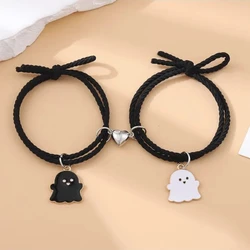 2Pcs/Set Ghost Braided Bracelet for Lovers Long Distance Heart Magnet Couple Bracelets Friendship Fashion Jewelry Gift