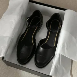 Genuine Leather Women Mary Jane Single Shoes Women's Summer Hollow Out Thick Soled Sandals Low Heels Temperament Ladies Shoes