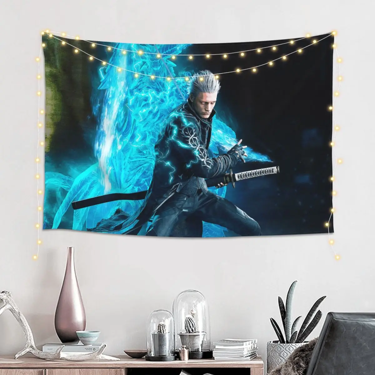 Vergil From The Devil May Cry Series Tapestry Art Wall Hanging Aesthetic Home Decoration Tapestries for Living Room  Dorm Room
