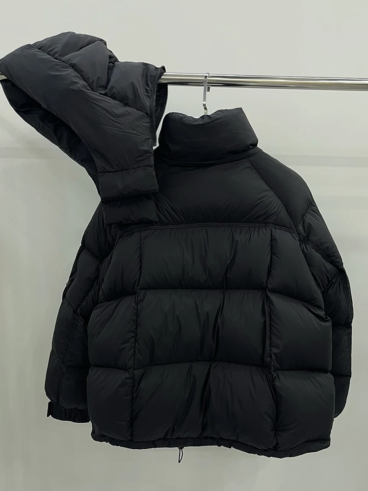 

Winter Short Hooded Drawstring Down Jacket Female Zipper Warm Waterproof Outwears Women White Duck Down Loose Parker Down Jacket