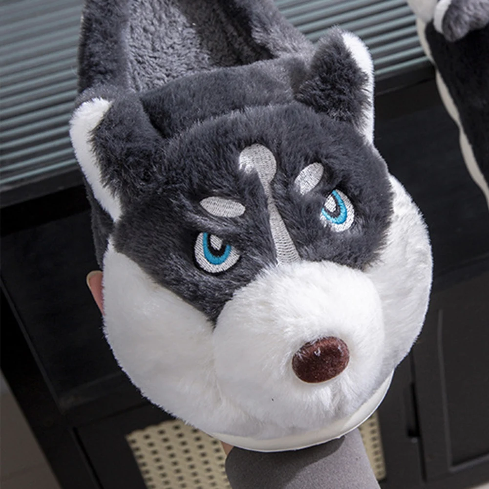 

Plush Husky Slippers Plush Closed Toe Slippers Comfortable Flat Thermal Slippers Cute Cartoon Animal Slippers for Indoor Bedroom