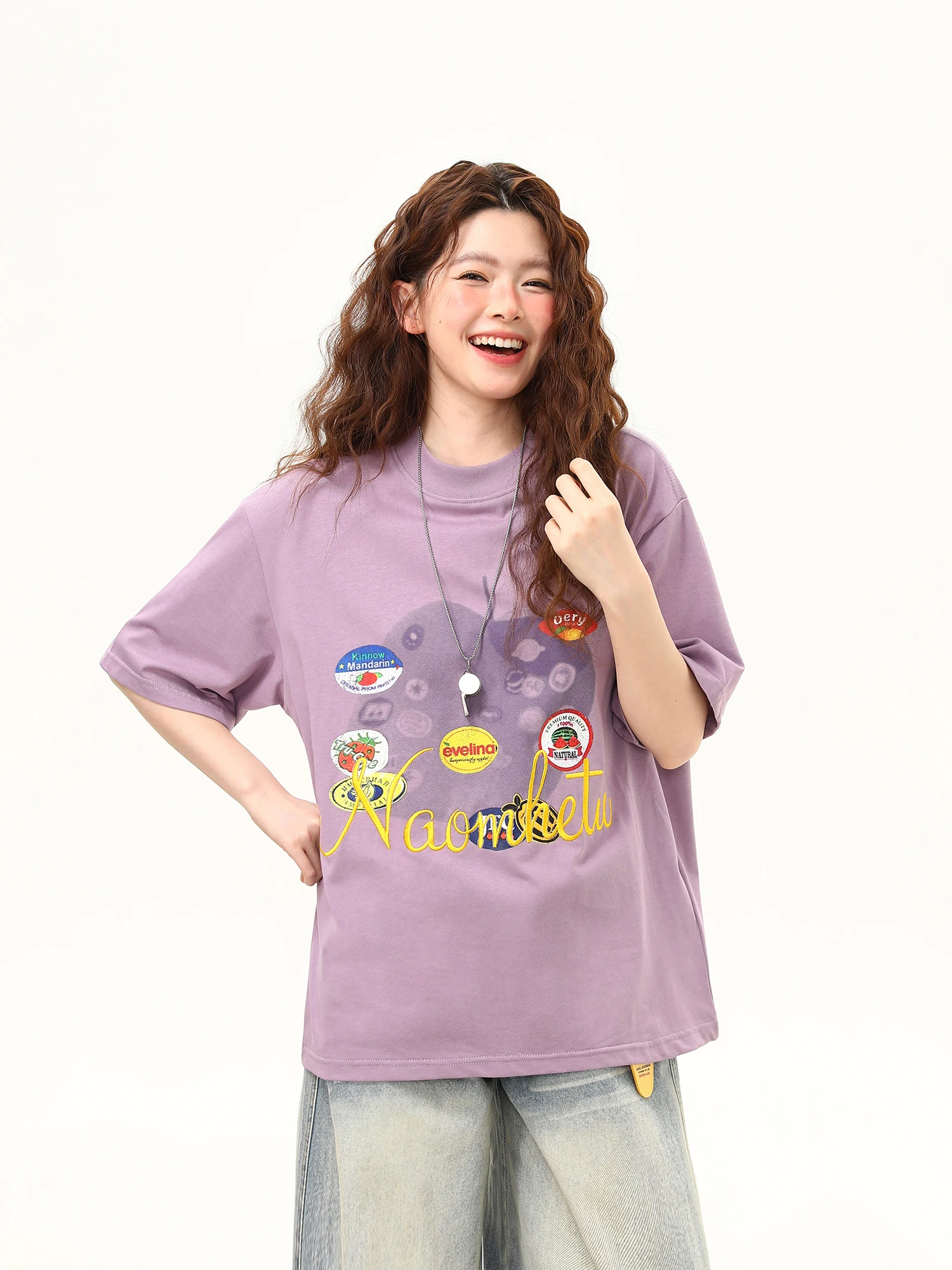 

Новая женская футболка с коротким рукавом и креативным принтом Wild Summer, фиолетовая, свободного кроя, повседневная, универсальная, в стиле ретро, уличный стиль, универсальный размер