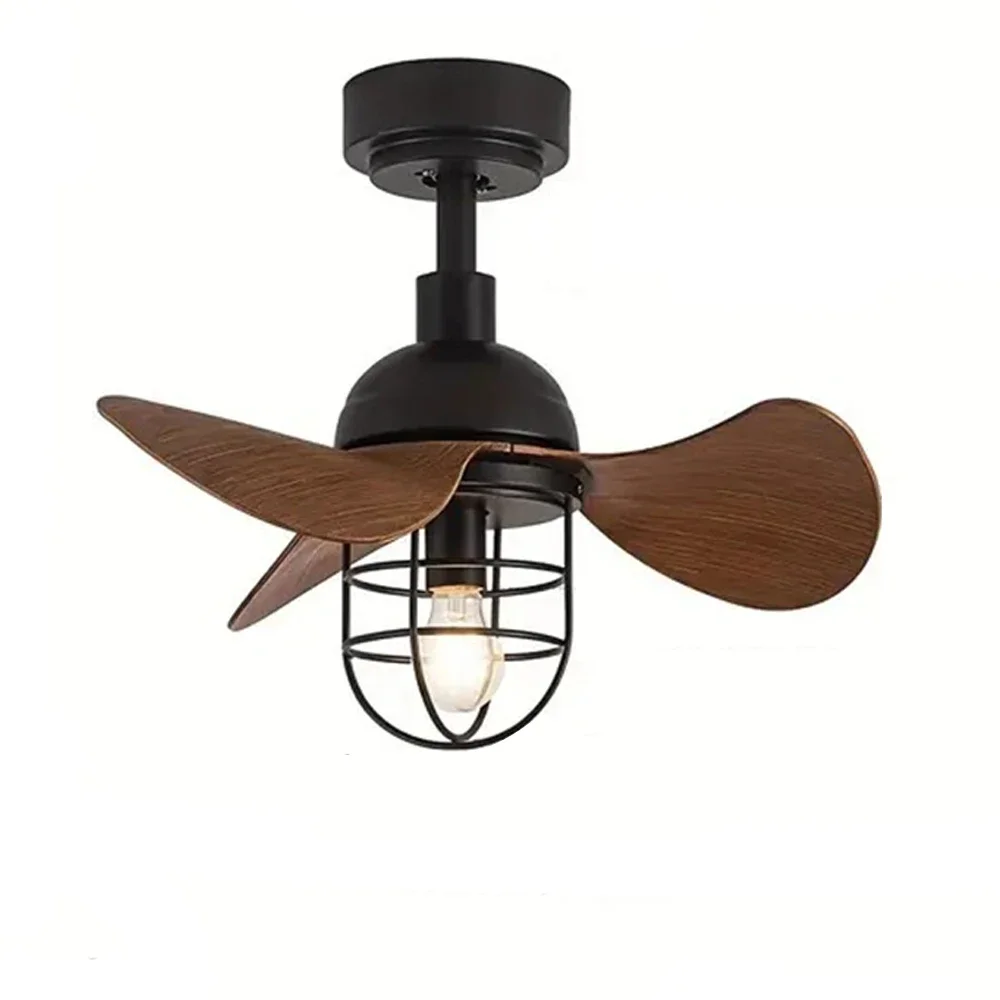 Retro LED Ceiling Fan Light With Remote Control Low Floor Decorative Light Energy-saving Light With Fan In Bedroom And Home