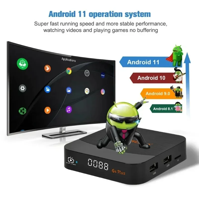 G4 PLUS/G1 4K H.265/VP9 Android 11 TV Box, Amlogic S905W2 2GB + 16GB Wifi integrado 2.4G/5.8G + BT4.1 GTplayer TV Box