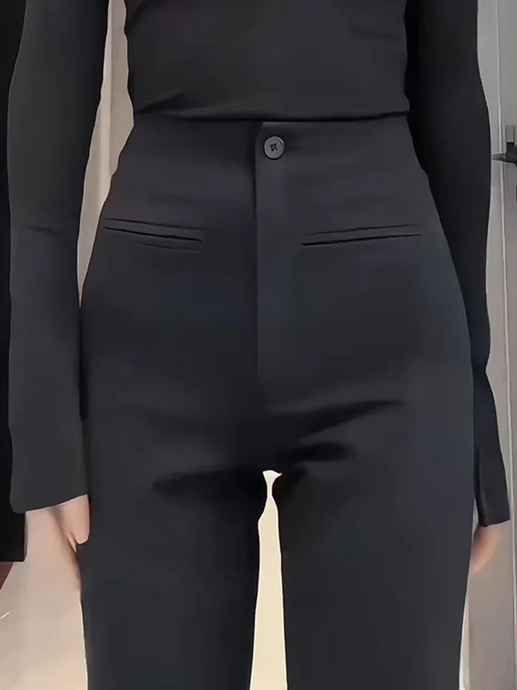 

Женские повседневные брюки с высокой талией, на флисовой подкладке, расклешенные, средней эластичности, утягивающие, эластичные, в корейском стиле, для офиса и повседневной носки