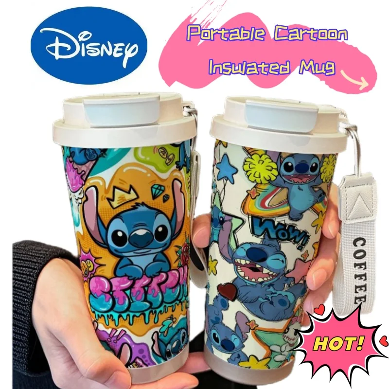 

Высококачественный креативный милый термос Disney Stitch из нержавеющей стали, студенческая соломенная чашка для питья, большая емкость, кофейная чашка для пары