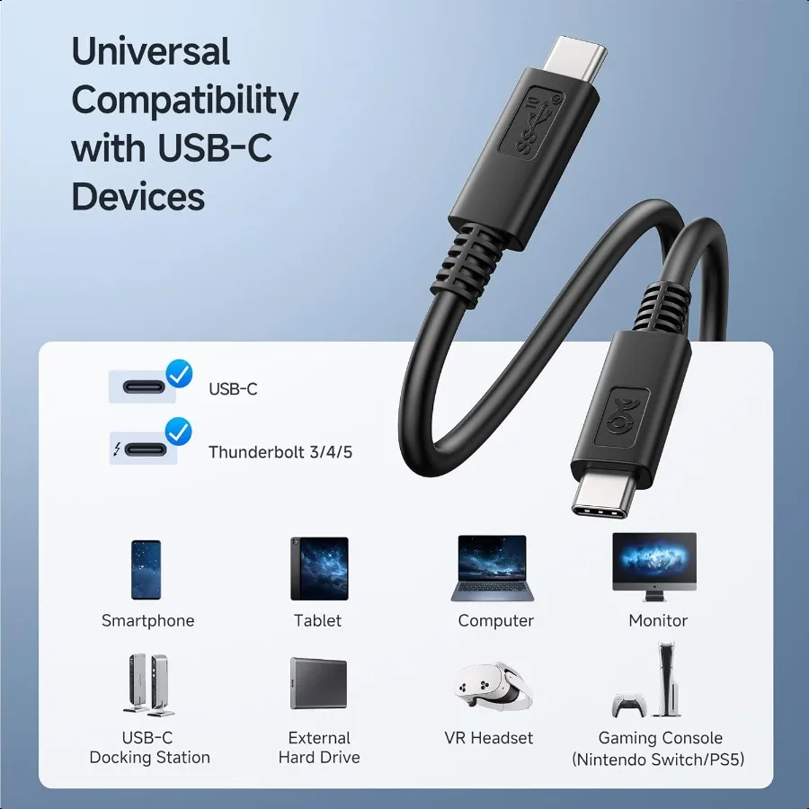 كابلات المهمات [معتمدة من USBBIF] كابل USB C بسرعة 10 جيجابت في الثانية، منافذ 3.3 قدم 1 متر تصل إلى [4K@60 هرتز فيديو 100 وات شحن 10 جيجابت في الثانية لنقل البيانات