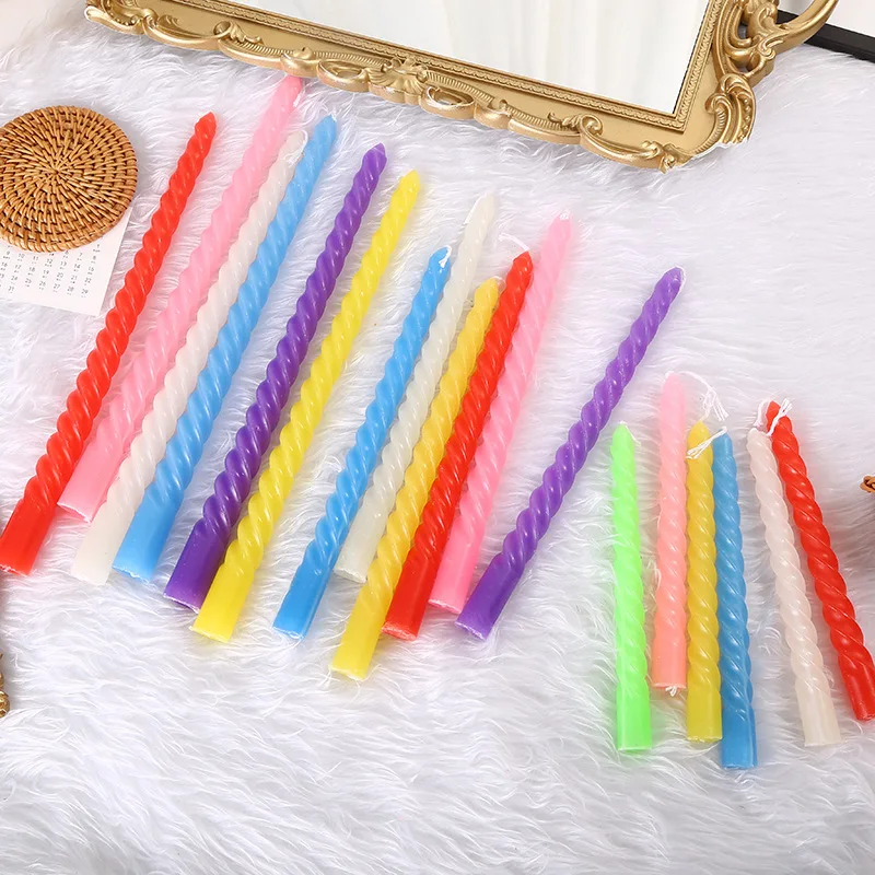 

12pcs European Long Pole Color Threaded Candle for Candlestick Candlelight Dinner Decor Wedding Birthday Valentine's Day Decor