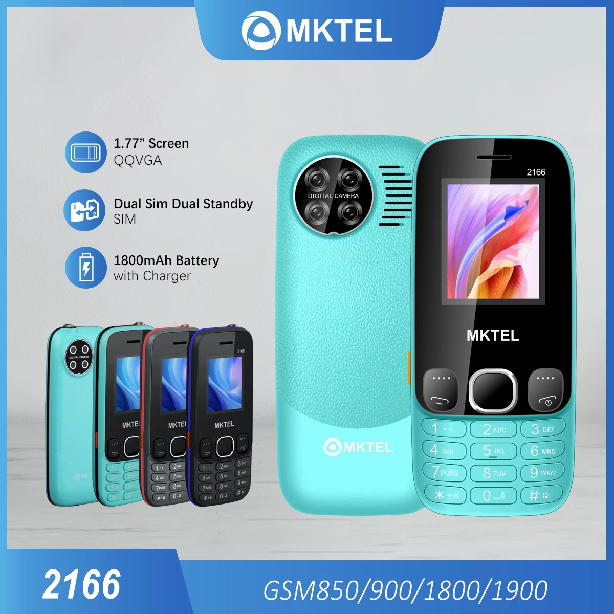 MKTEL 2166 Feature Phone Dual SIM Card Supported 1.77inch Display MTK6261M 1800mAh Battery MP3/MP4/FM/Radio/Bluetooth/GPRS/