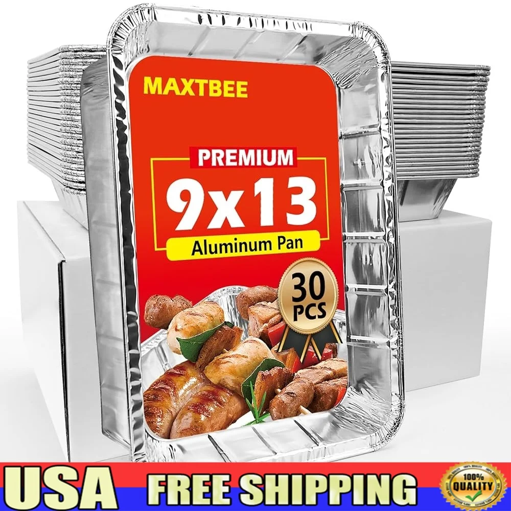 

Heavy Duty Aluminum Foil Pans 30 Pack Disposable Deep Trays Oven Freezer Safe Perfect Meal Prep Baking Cooking
