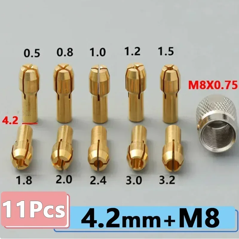 0.5-3.2mm Mini Brass Chuck Drill Chuck M8 Nut Jewelry Processing Electric Grinding Head Fixture Rotating Tool Accessories