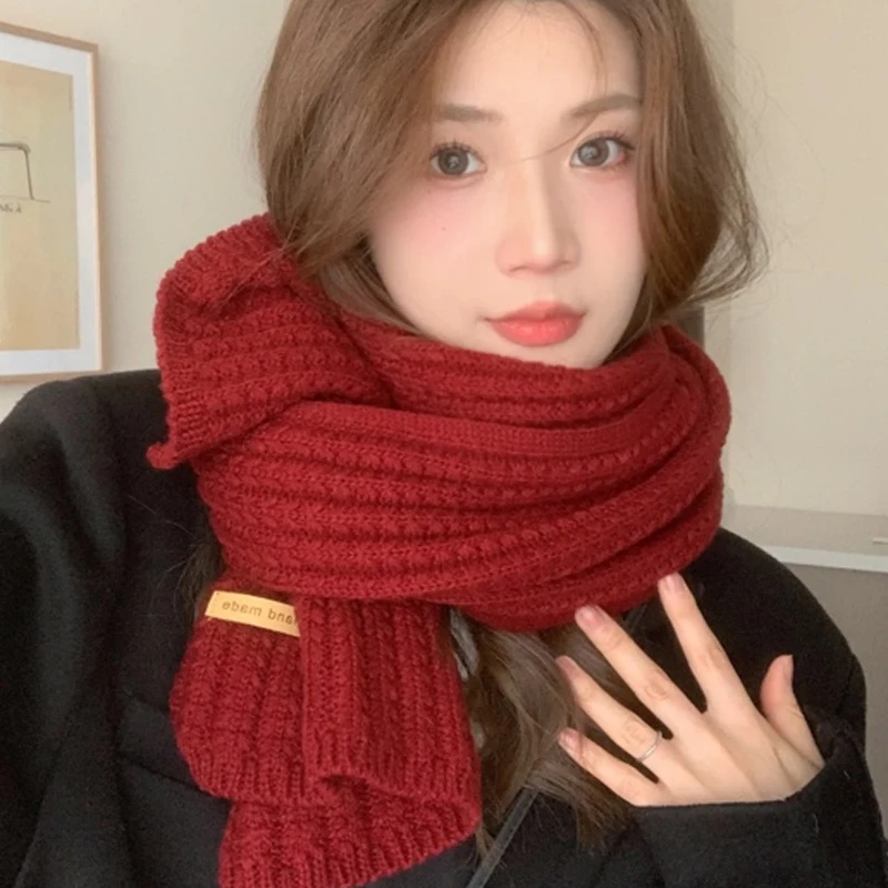 

Thicken Knitted Scarf Fashion Winter Warm Thermal Cashmere Scarves Neckerchief Korean Unisex Christmas New Year Knitted Scarfs