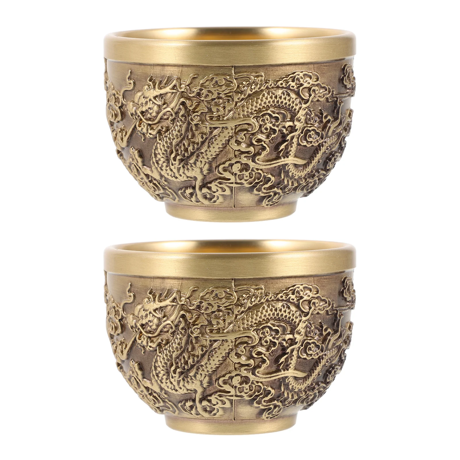 

2Pcs Vintage Copper Teacup Chinese Style Dragon Pattern Embossed Mug Retro Home Decor Vintage Tea Cup Retro Tea Cup