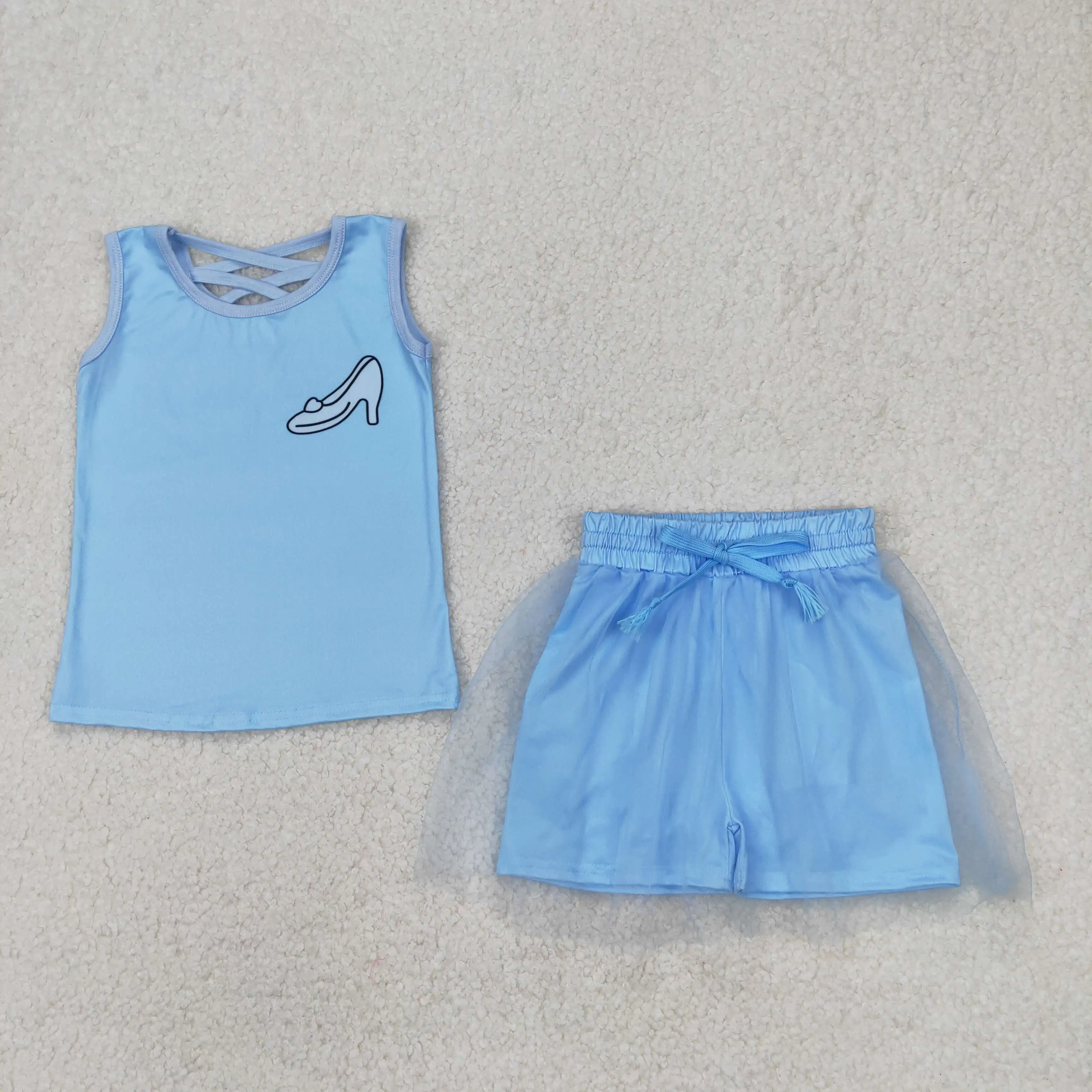 3.25 Wholesale Western Boutique children clothing Baby Girls Light Blue Princess Shirt Skirt Clothes Sets