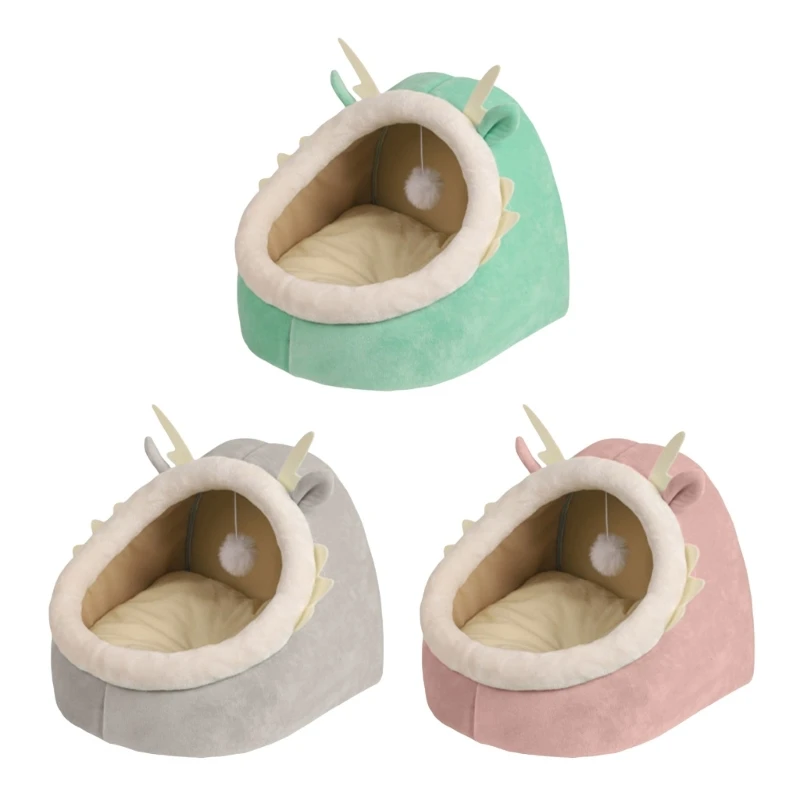 

Dragon Cats Bed Dog House Plush Resting Cushion with Teaser Cats Warm Cave