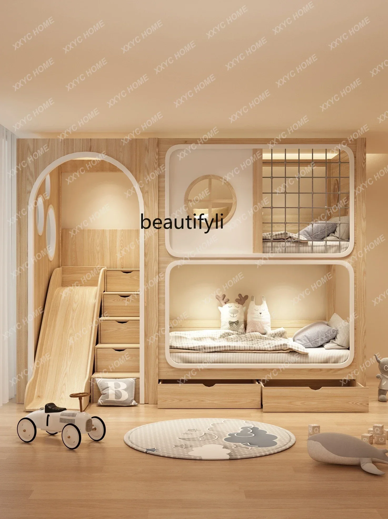 سرير حديث بطابقين من الخشب الصلب بالزيت والشمع العلوي والسفلي بطابقين للفتيات الأميرة سرير قابل لضبط الارتفاع #2