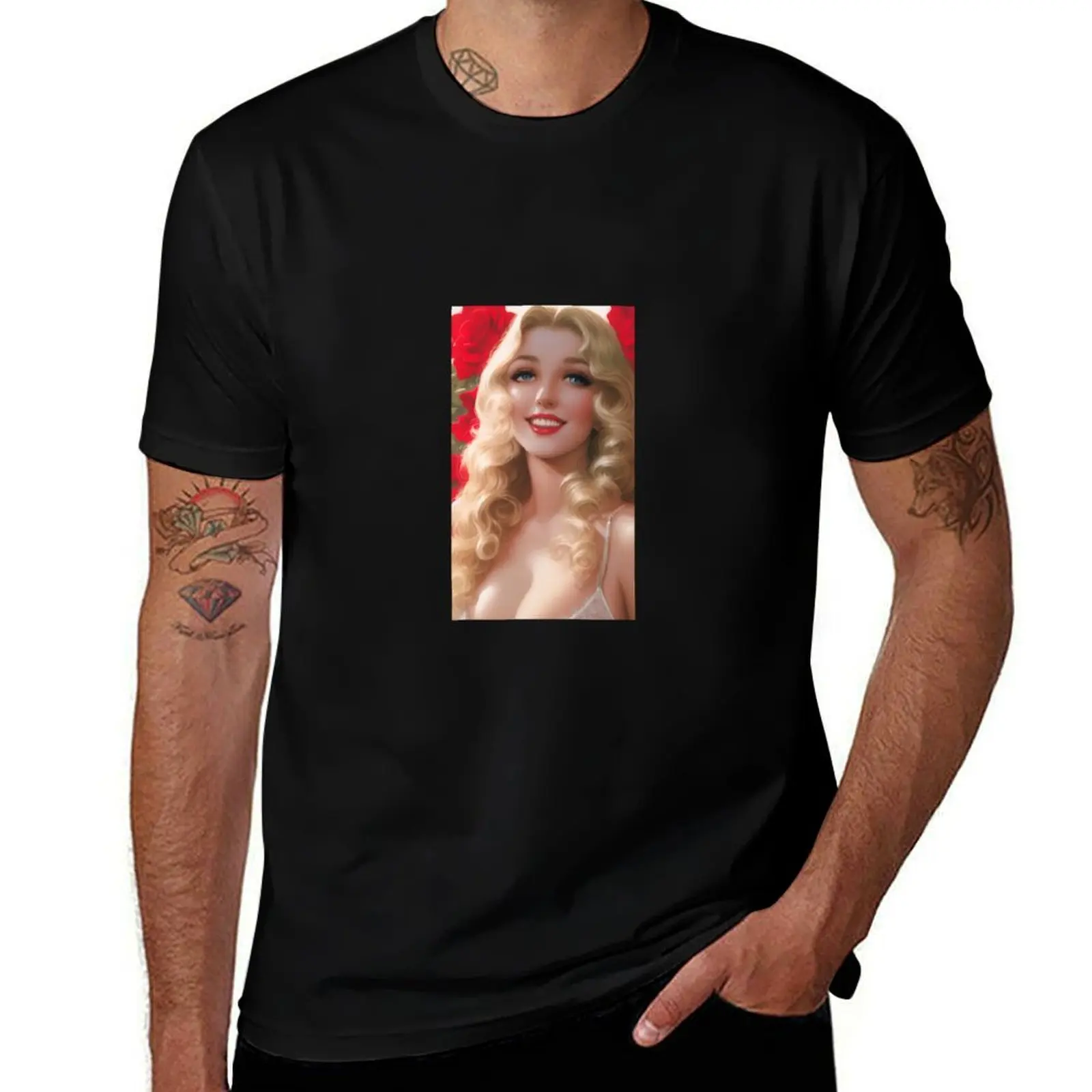 

Valentine's Day - Blonde Lady in love AI and flowers T-Shirt plus size tops luxury t-shirt plus sizes mens graphic t-shirts pack