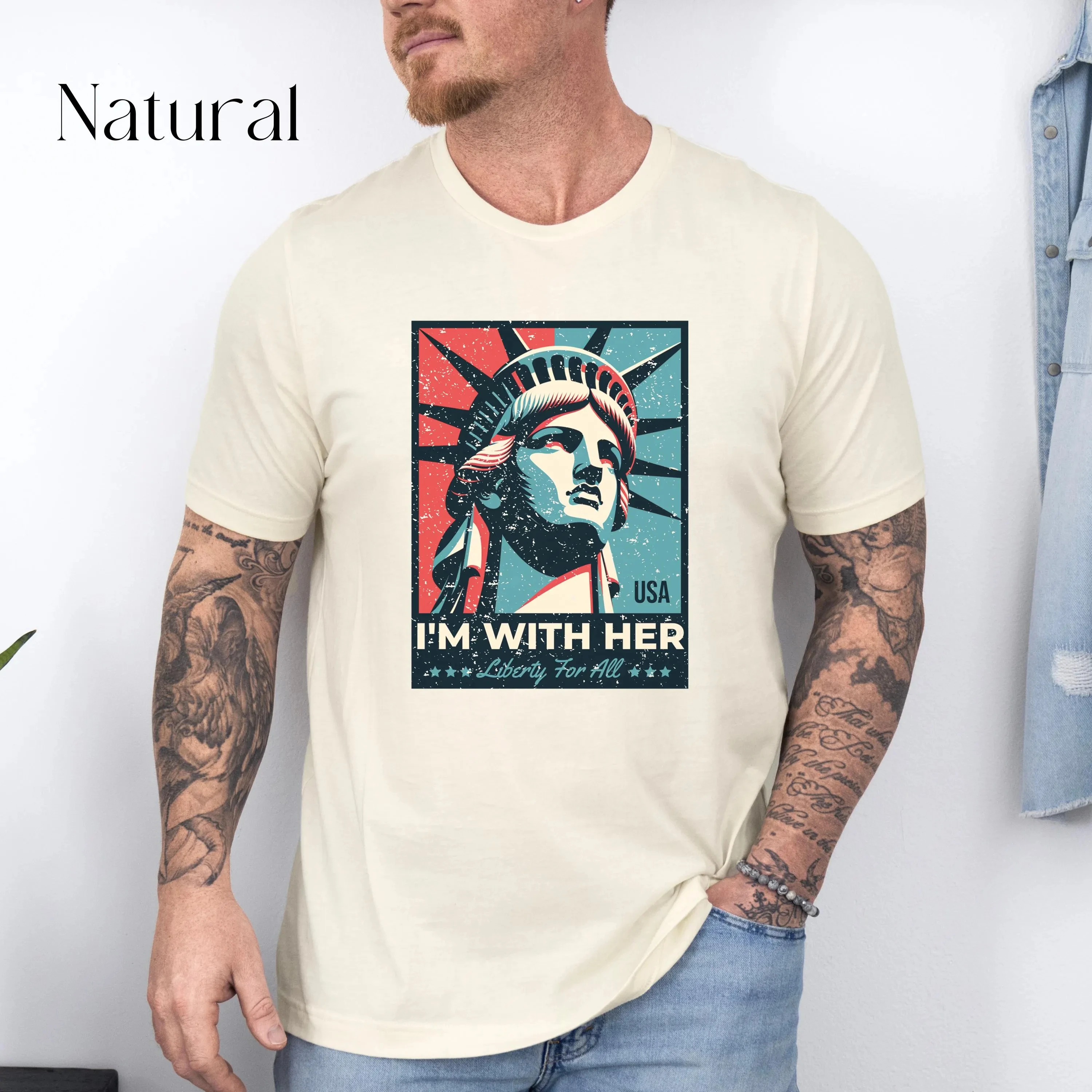 أنا مع تمثال الحرية الخاص بها قميص 4th من يوليو قميص الليبرالية قميص المساواة قميص الديمقراطي قميص الحرية الرجال الملابس تي شيرت