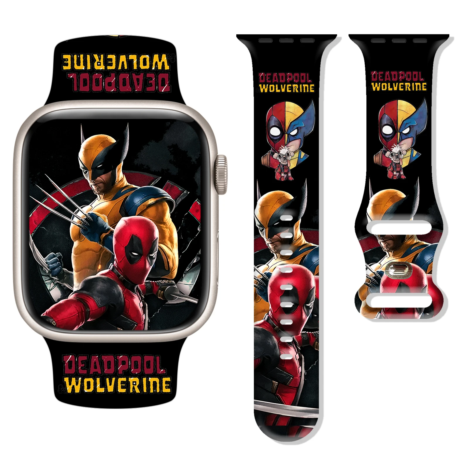 

Disney Deadpool Wolverine Silicone Strap for Apple Watch 10 9 8 Printed Band Replaceable Bracelet for iWatch 46mm 44mm 42mm 41mm